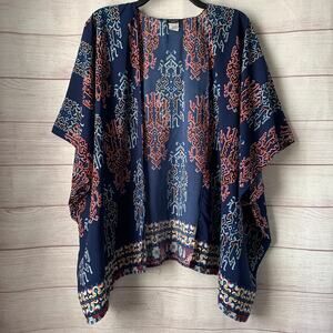 Aggie Navy Blue Geometric Cardigan Kimono Duster Swim Cover Up Size M
